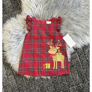 Plaid Reindeer Holiday Dress 12month